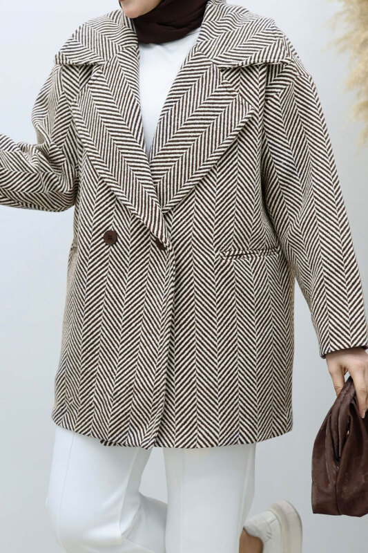 Cepli Balıksırtı Desenli Kaban TSD260129 Kahverengi - 4