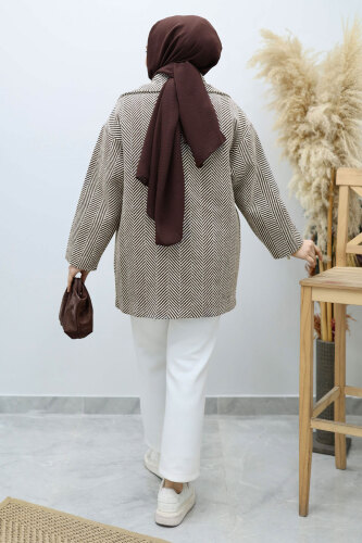 Cepli Balıksırtı Desenli Kaban TSD260129 Kahverengi - 6