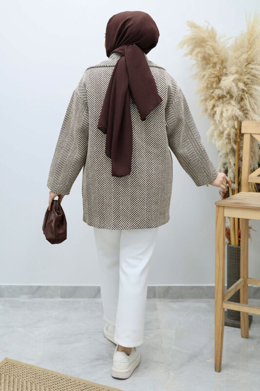 Cepli Balıksırtı Desenli Kaban TSD260129 Kahverengi - 6