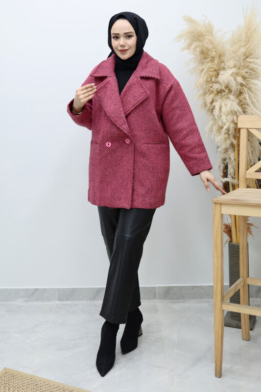 Cepli Balıksırtı Desenli Kaban TSD260129 Pembe - 3