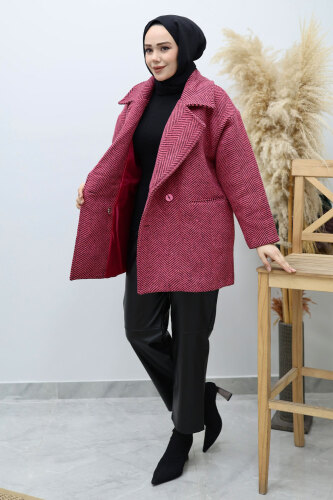 Cepli Balıksırtı Desenli Kaban TSD260129 Pembe - 5