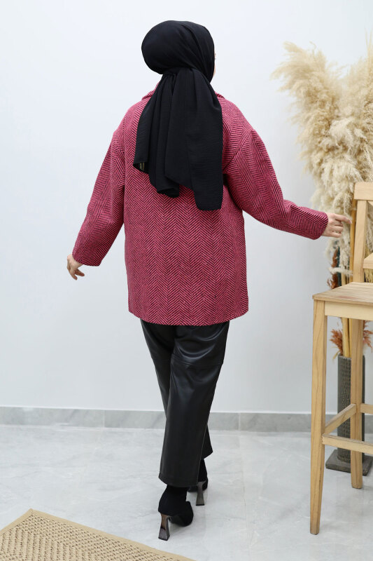 Cepli Balıksırtı Desenli Kaban TSD260129 Pembe - 6