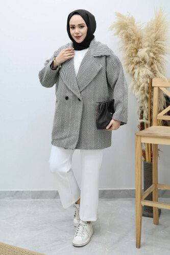 Cepli Balıksırtı Desenli Kaban TSD260129 Siyah 