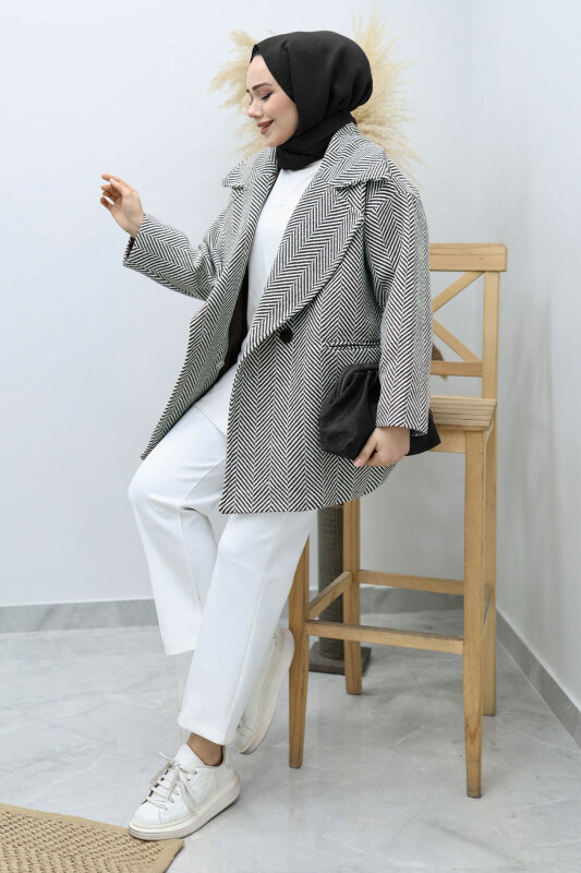 Cepli Balıksırtı Desenli Kaban TSD260129 Siyah - 3