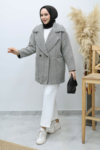 Cepli Balıksırtı Desenli Kaban TSD260129 Siyah - 4