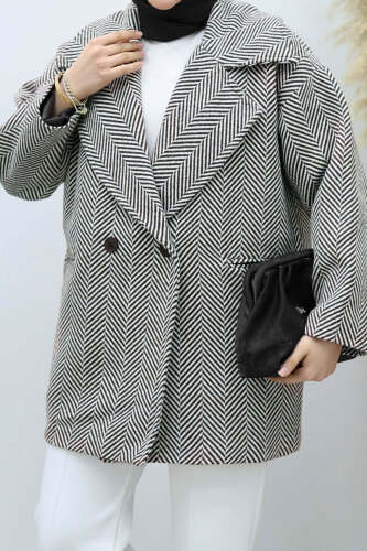 Cepli Balıksırtı Desenli Kaban TSD260129 Siyah - 5