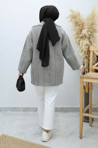 Cepli Balıksırtı Desenli Kaban TSD260129 Siyah - 6