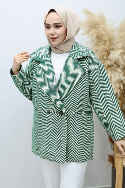 Cepli Balıksırtı Desenli Kaban TSD260129 Yeşil - TESETTÜR DÜNYASI (1)