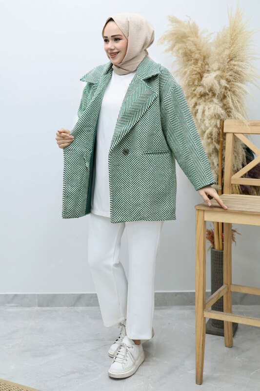 Cepli Balıksırtı Desenli Kaban TSD260129 Yeşil - 3