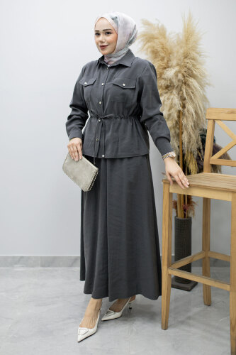 Cepli Beli Büzgülü Etekli Takım TSD260171 Füme 