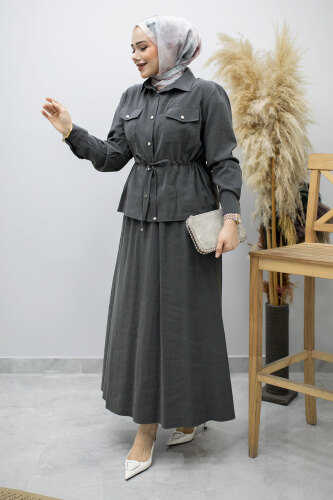 Cepli Beli Büzgülü Etekli Takım TSD260171 Füme - 3