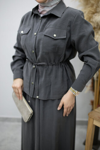 Cepli Beli Büzgülü Etekli Takım TSD260171 Füme - 4