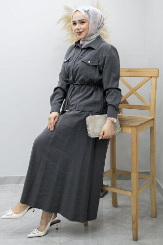 Cepli Beli Büzgülü Etekli Takım TSD260171 Füme - 5