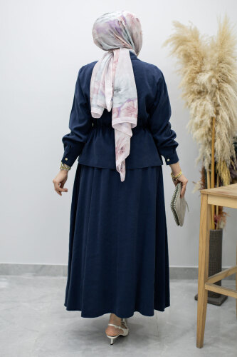 Cepli Beli Büzgülü Etekli Takım TSD260171 Lacivert - 6