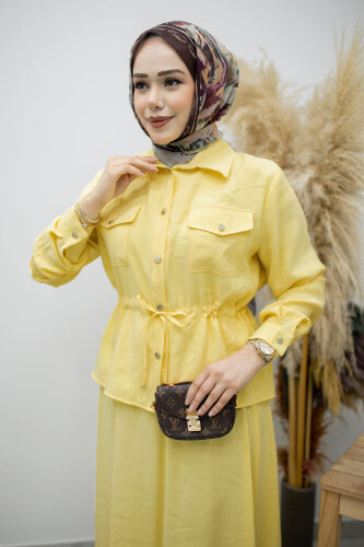 Cepli Beli Büzgülü Etekli Takım TSD260171 Sarı - 2