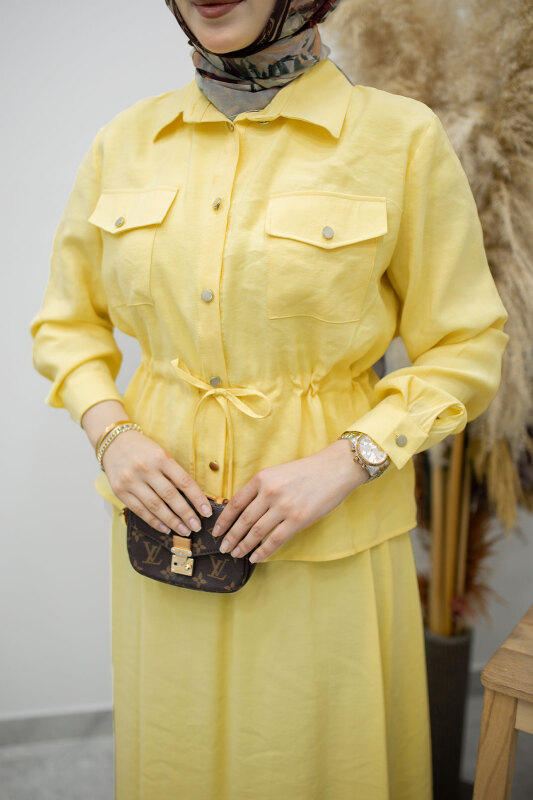 Cepli Beli Büzgülü Etekli Takım TSD260171 Sarı - 4