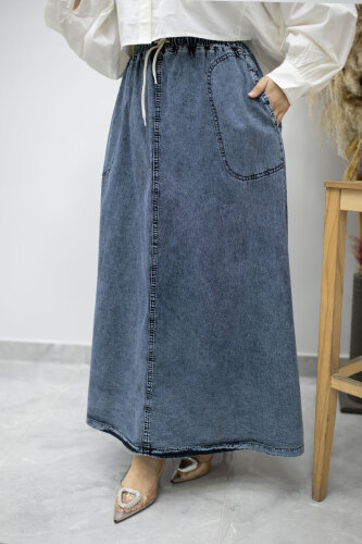 Cepli Beli Lastikli Kot Etek TSD260175 Açık Mavi - 2