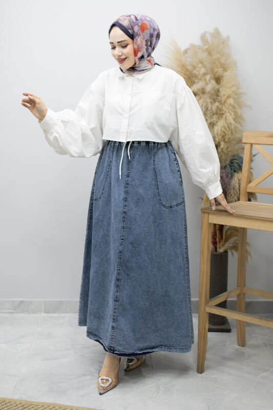 Cepli Beli Lastikli Kot Etek TSD260175 Açık Mavi - 3