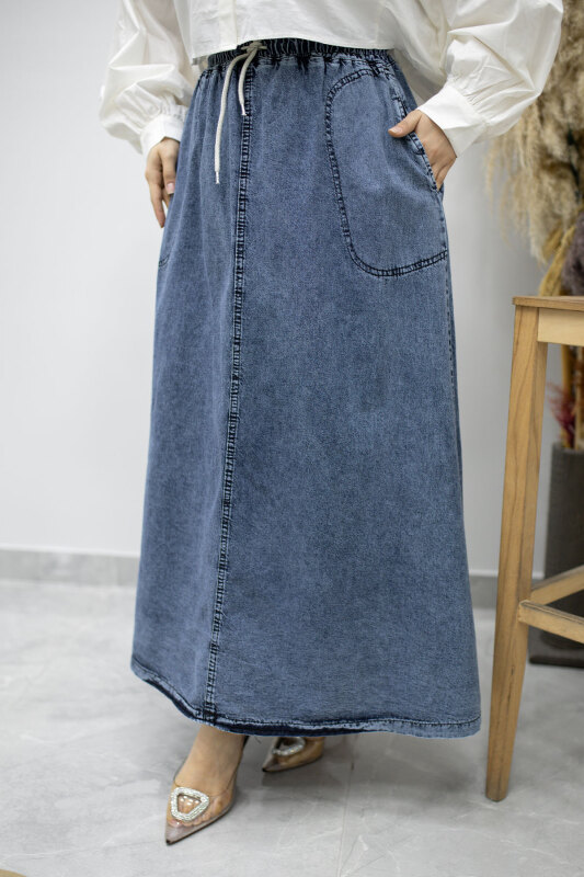 Cepli Beli Lastikli Kot Etek TSD260175 Açık Mavi - 4