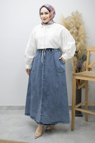 Cepli Beli Lastikli Kot Etek TSD260175 Açık Mavi - 5