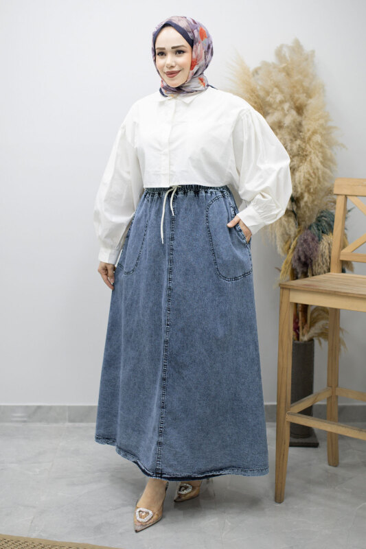 Cepli Beli Lastikli Kot Etek TSD260175 Açık Mavi - 5