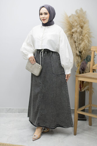 Cepli Beli Lastikli Kot Etek TSD260175 Antrasit - 1