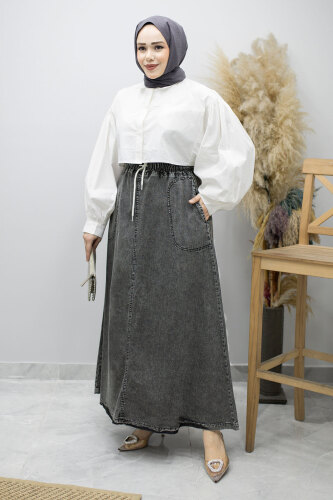 Cepli Beli Lastikli Kot Etek TSD260175 Antrasit - 3