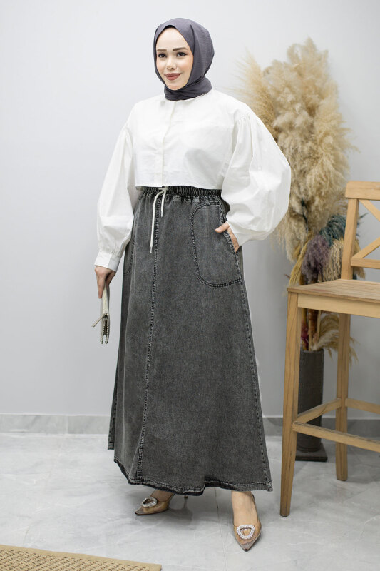 Cepli Beli Lastikli Kot Etek TSD260175 Antrasit - 3