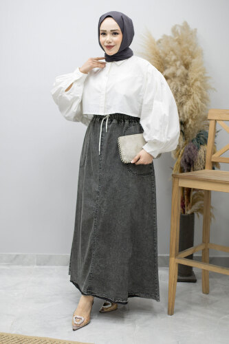 Cepli Beli Lastikli Kot Etek TSD260175 Antrasit - 5