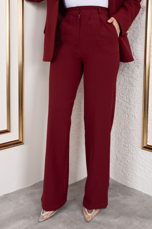 Beli Lastikli Palazzo Pantolon TSD250176 Bordo - 4