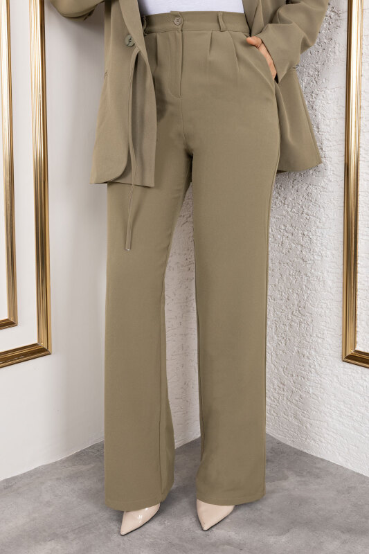 Beli Lastikli Palazzo Pantolon TSD250176 Haki - 1
