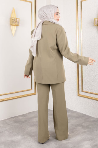 Beli Lastikli Palazzo Pantolon TSD250176 Haki - 5