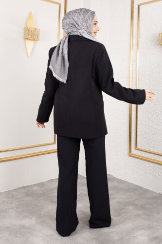 Beli Lastikli Palazzo Pantolon TSD250176 Siyah - 5