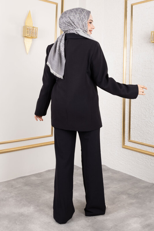 Beli Lastikli Palazzo Pantolon TSD250176 Siyah - 5