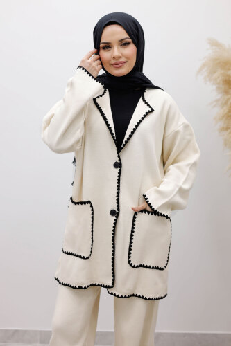 Cepli Çoban Dikişli Triko Takım TSD260100 Bej - 2