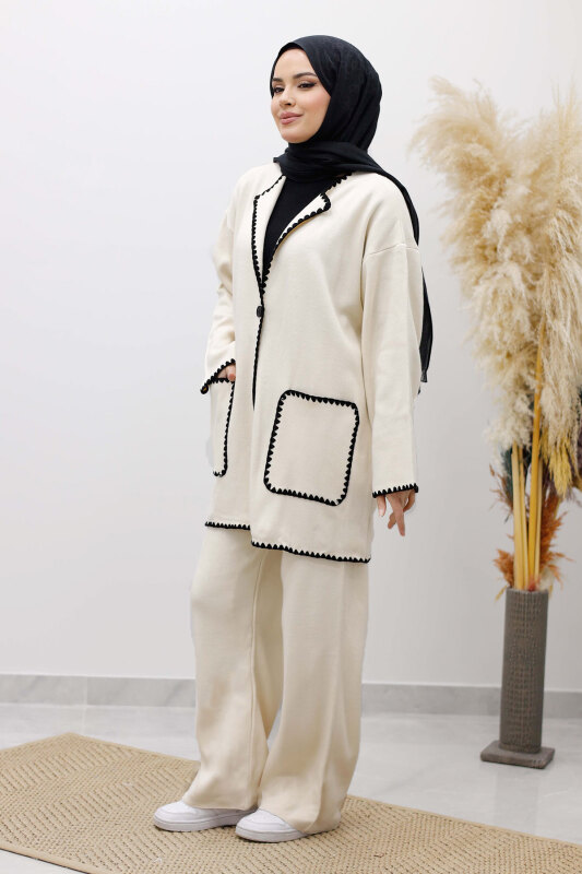 Cepli Çoban Dikişli Triko Takım TSD260100 Bej - 3