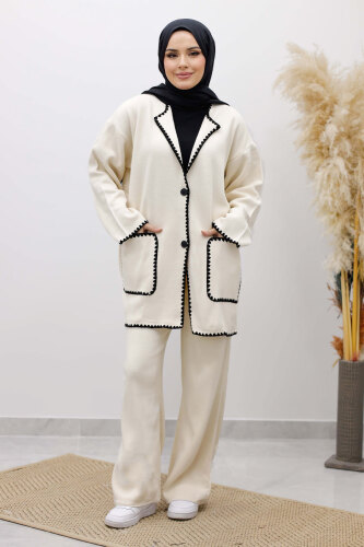 Cepli Çoban Dikişli Triko Takım TSD260100 Bej - 4