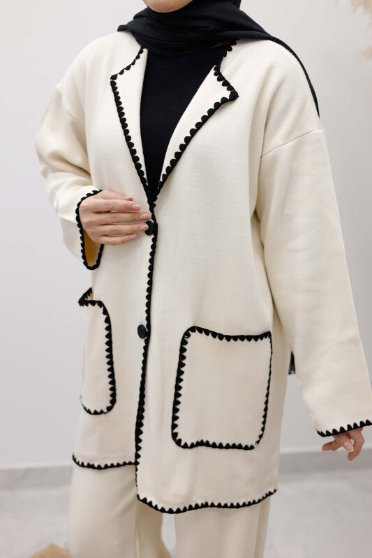 Cepli Çoban Dikişli Triko Takım TSD260100 Bej - 5