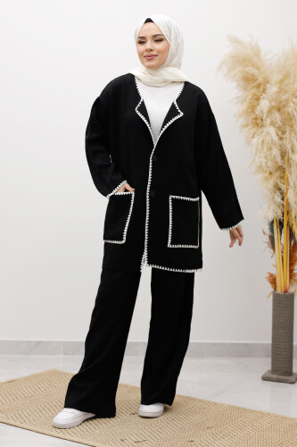 Cepli Çoban Dikişli Triko Takım TSD260100 Siyah - 3