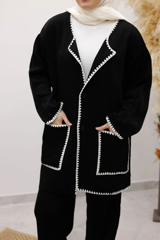 Cepli Çoban Dikişli Triko Takım TSD260100 Siyah - 4