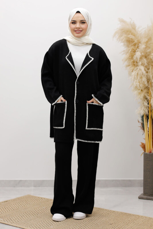 Cepli Çoban Dikişli Triko Takım TSD260100 Siyah - 5