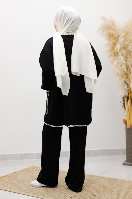 Cepli Çoban Dikişli Triko Takım TSD260100 Siyah - 6