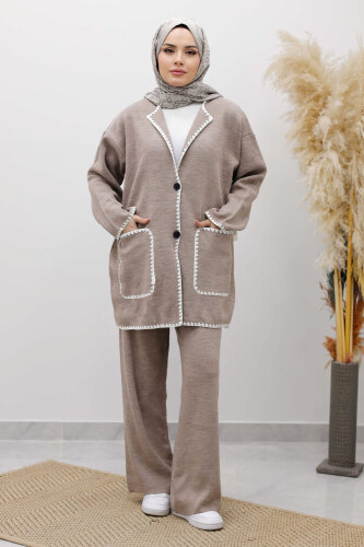 Cepli Çoban Dikişli Triko Takım TSD260100 Vizon - 4