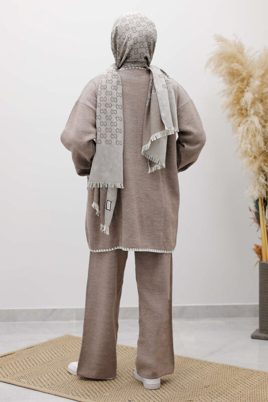 Cepli Çoban Dikişli Triko Takım TSD260100 Vizon - 6