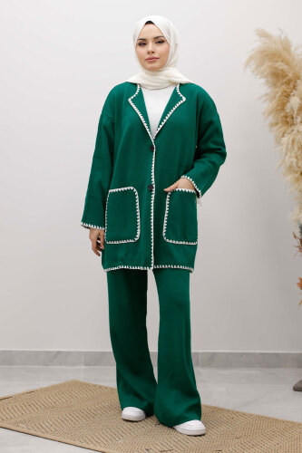Cepli Çoban Dikişli Triko Takım TSD260100 Zümrüt Yeşil 