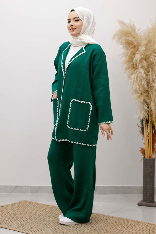 Cepli Çoban Dikişli Triko Takım TSD260100 Zümrüt Yeşil - 4