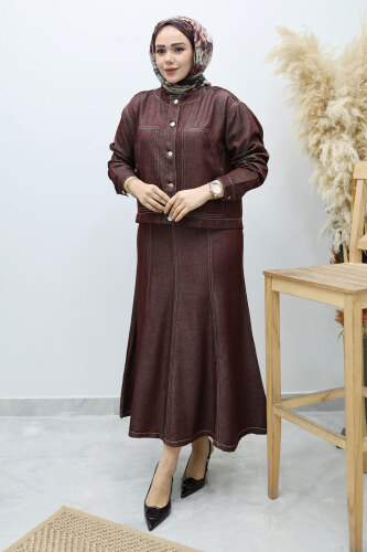 Cepli Denim Detaylı Denim Takım TSD260138 Bordo - 3