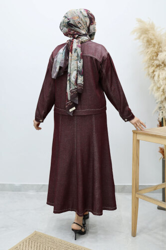 Cepli Denim Detaylı Denim Takım TSD260138 Bordo - 6