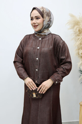 Cepli Denim Detaylı Denim Takım TSD260138 Kahverengi - 2