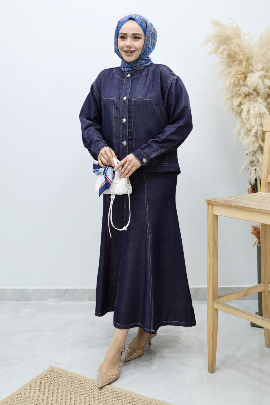 Cepli Denim Detaylı Denim Takım TSD260138 Koyu Mavi - 3